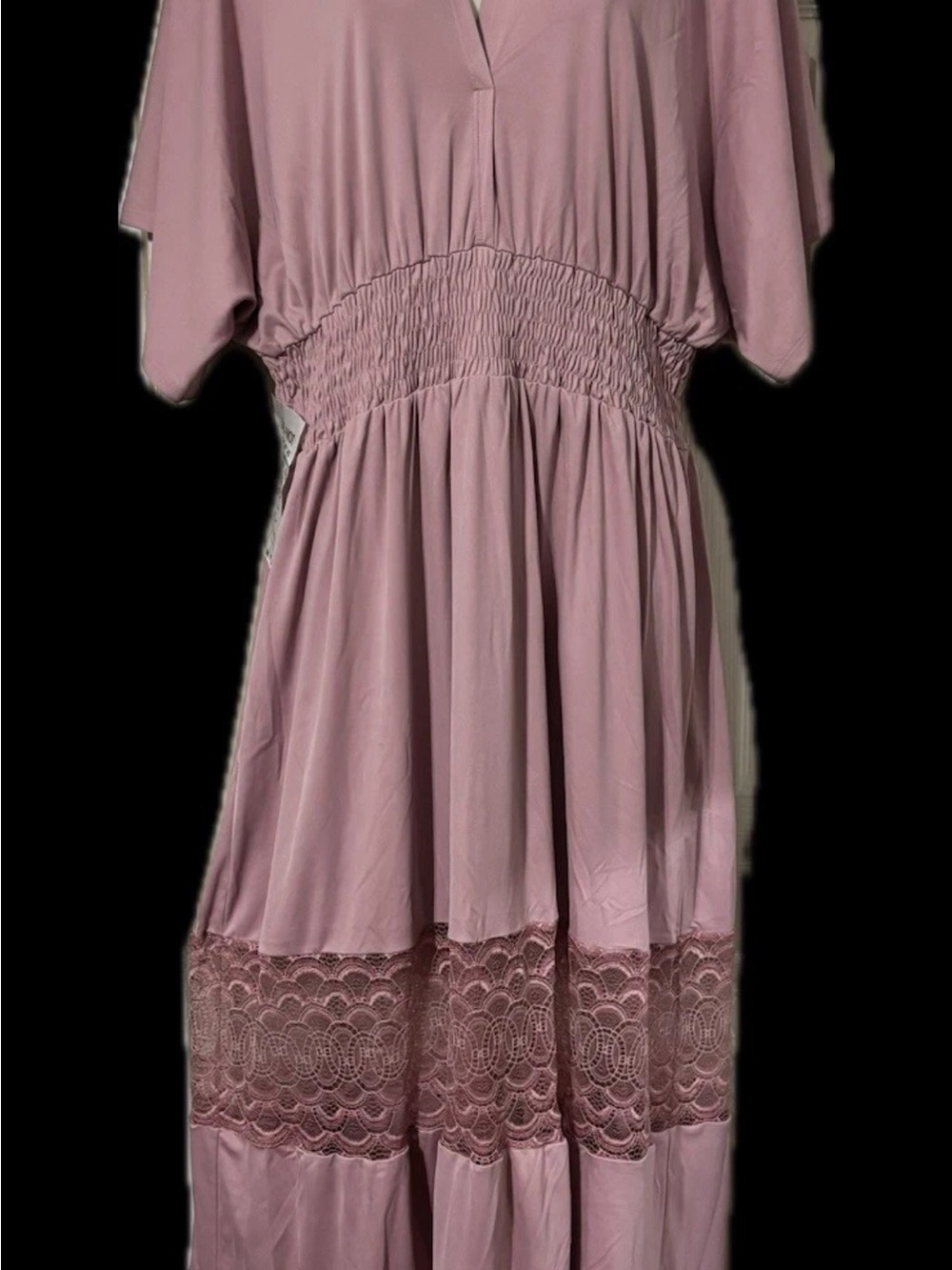 Pink V-Neck smocked waist lace panel maxi dress Size XL